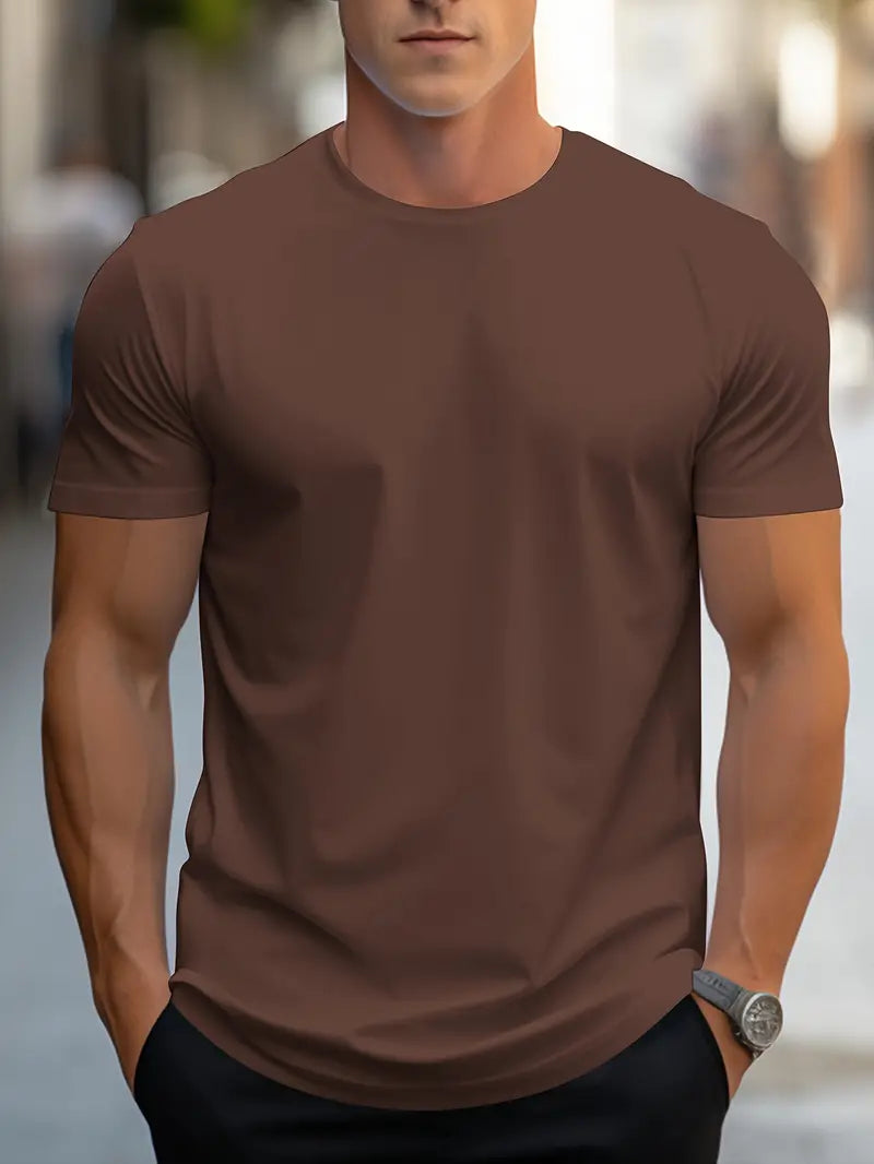 T-Shirt – schlicht – Rundhalsausschnitt – Basic-T-Shirt – Herrenbekleidung-Kaffee-S-Chaps Herrenmode