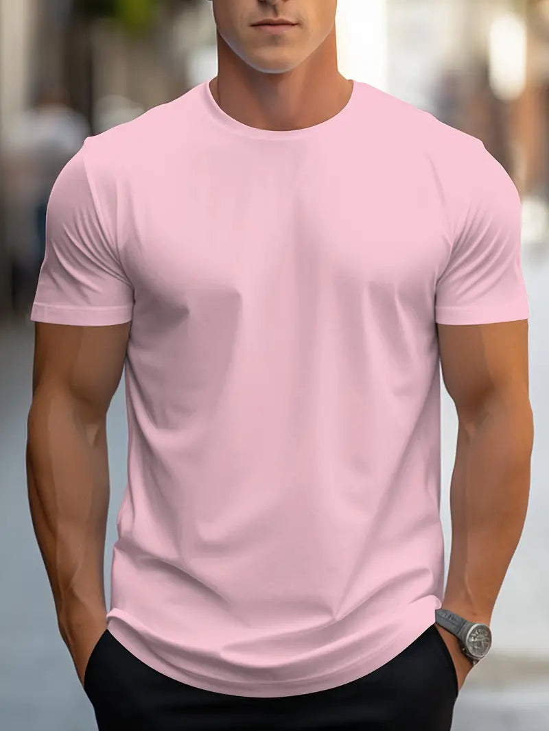 T-Shirt – schlicht – Rundhalsausschnitt – Basic-T-Shirt – Herrenbekleidung-Rosa-S-Chaps Herrenmode