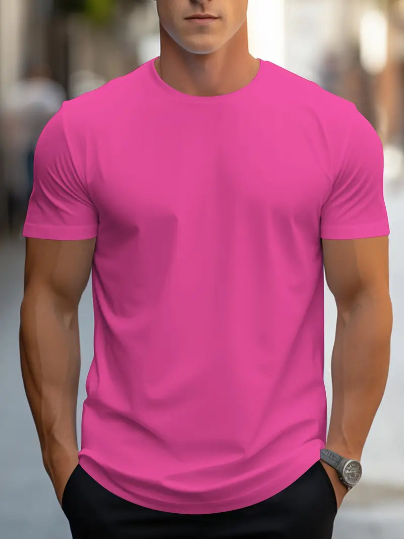 T-Shirt – schlicht – Rundhalsausschnitt – Basic-T-Shirt – Herrenbekleidung-Rosarot-S-Chaps Herrenmode