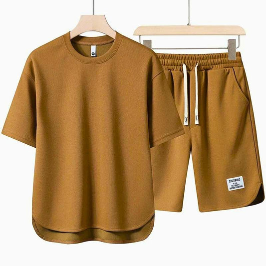 T-Shirt und Shorts Set - Lässig - Sweat-Shorts - Zweiteiler - Herrenbekleidung-Braun-S-Chaps Herrenmode
