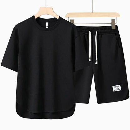T-Shirt und Shorts Set - Lässig - Sweat-Shorts - Zweiteiler - Herrenbekleidung-Schwarz-S-Chaps Herrenmode