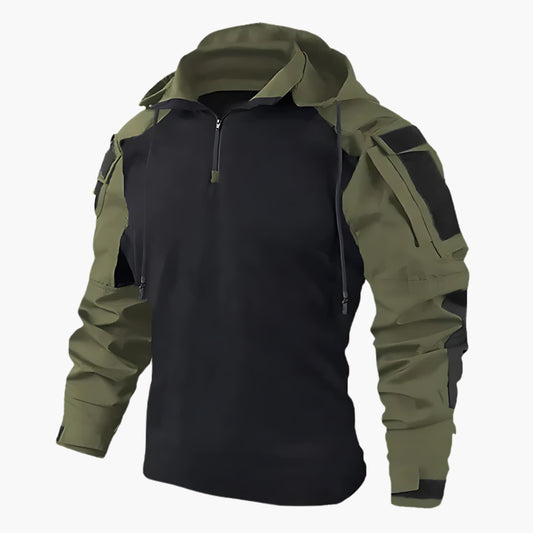 Taktische Jacke | Halb-Reißverschluss | Kapuze | Militärjacke | Herrenbekleidung-Dunkelgrün-M-Chaps Herrenmode