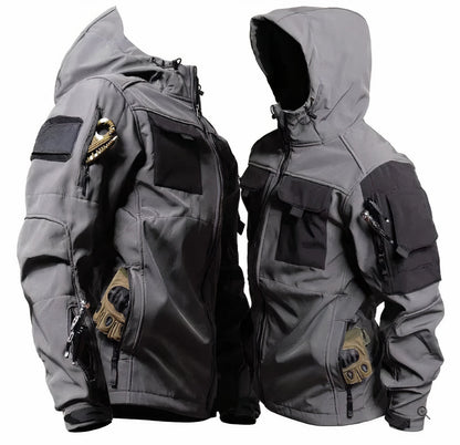 Taktische Jacke | Kapuze | Wasserdicht | Outdoorjacken | Herrenjacken-Dunkelgrau-XS-Chaps Herrenmode