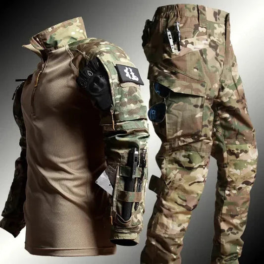 Taktische Kleidung - Herren Cargo Hose und Langarm Outdoor Set-Grün-S-Chaps Herrenmode