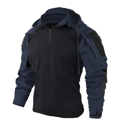 Taktisches Hemd – Kapuze – Halbreißverschluss – Trekking-Kapuzenjacke – Herrenhemd-Blau-M-Chaps Herrenmode