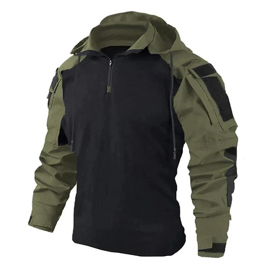Taktisches Hemd – Kapuze – Halbreißverschluss – Trekking-Kapuzenjacke – Herrenhemd-Dunkelgrün-M-Chaps Herrenmode