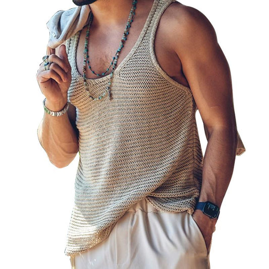 Tanktop – lässiges, locker sitzendes, ärmelloses Herren-Strick-Tanktop-Khaki-S-Chaps Herrenmode