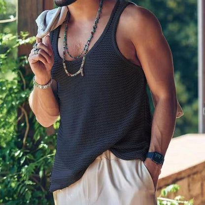 Tanktop – lässiges, locker sitzendes, ärmelloses Herren-Strick-Tanktop-Schwarz-S-Chaps Herrenmode