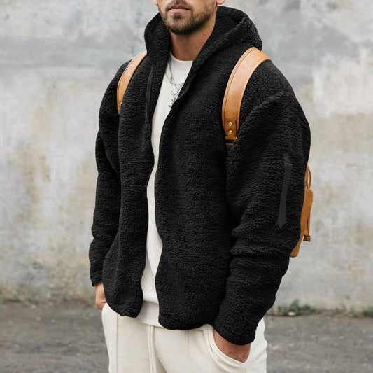 Teddy-Jacke – mit Kapuze – warm – Fleecejacke – Winterjacke für Herren-Schwarz-S-Chaps Herrenmode