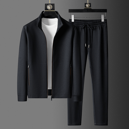 Trainingsanzug - Herren-Zip-Up-Jacke und Trainingshose Activewear-Set-Tiefschwarz-S-Chaps Herrenmode