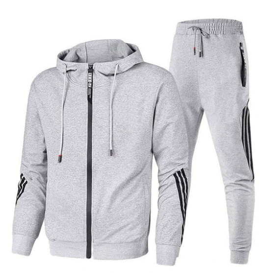 Trainingsanzug – Kapuzenjacke – Reißverschluss – Trainingsanzugjacke – Trainingsanzughose-Grau-XS-Chaps Herrenmode
