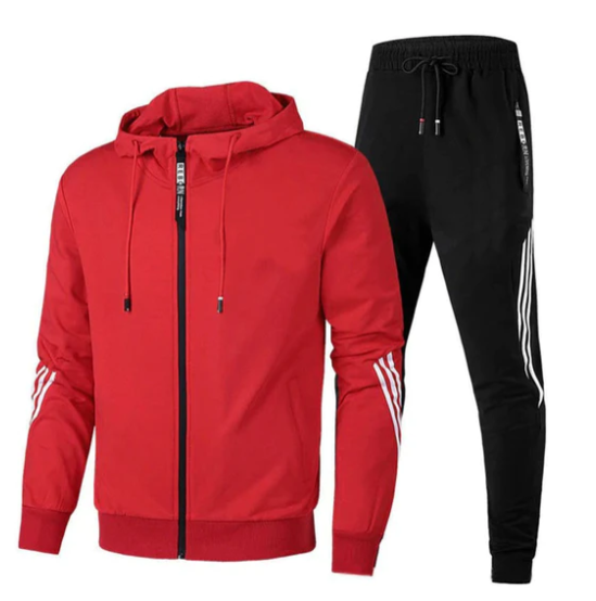 Trainingsanzug – Kapuzenjacke – Reißverschluss – Trainingsanzugjacke – Trainingsanzughose-Rot-XS-Chaps Herrenmode