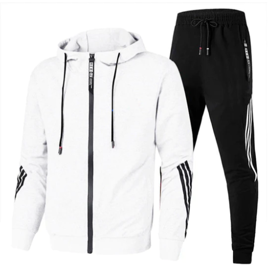 Trainingsanzug – Kapuzenjacke – Reißverschluss – Trainingsanzugjacke – Trainingsanzughose-Weiß-XS-Chaps Herrenmode