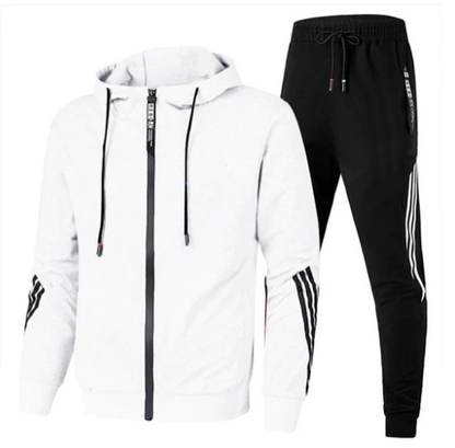 Trainingsanzug – Kapuzenjacke – Reißverschluss – Trainingsanzugjacke – Trainingsanzughose-Weiß-XS-Chaps Herrenmode