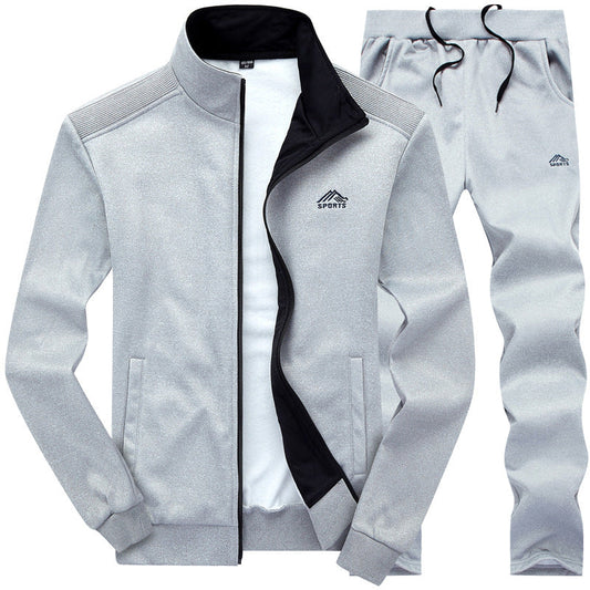 Trainingsanzug | Slim Fit | Zip-Up | Herren-Trainingsanzug | Herren-Sportbekleidungs-Sets-Grau-L-Chaps Herrenmode