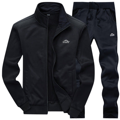 Trainingsanzug | Slim Fit | Zip-Up | Herren-Trainingsanzug | Herren-Sportbekleidungs-Sets-Schwarz-L-Chaps Herrenmode