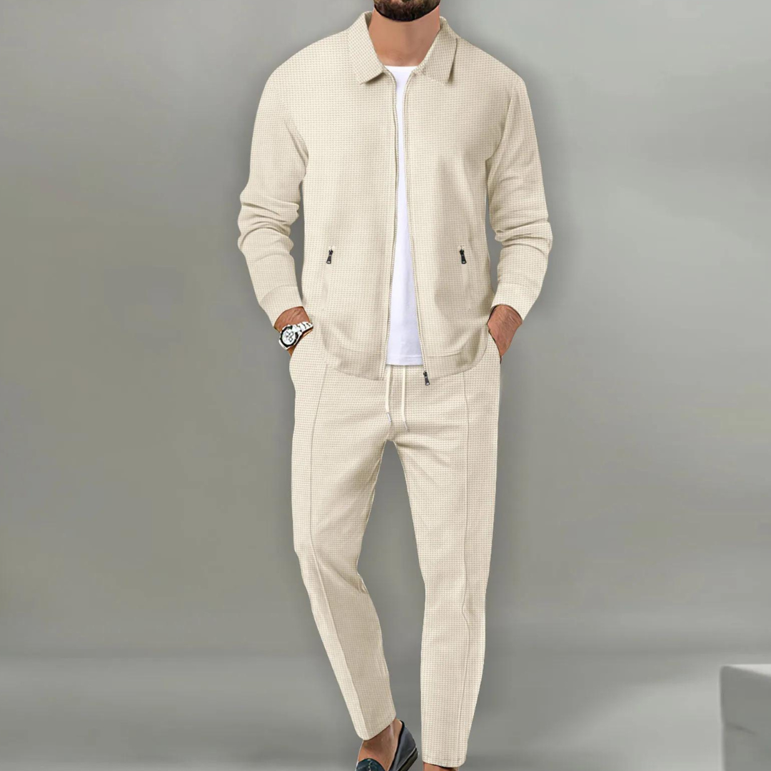 Trainingsanzug | Zip-Up | Co-Ord Set | Zweiteiliges Set | Herrenbekleidung-Beige-S-Chaps Herrenmode