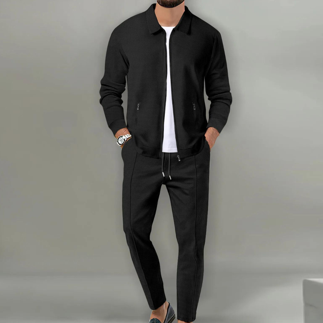 Trainingsanzug | Zip-Up | Co-Ord Set | Zweiteiliges Set | Herrenbekleidung-Schwarz-S-Chaps Herrenmode