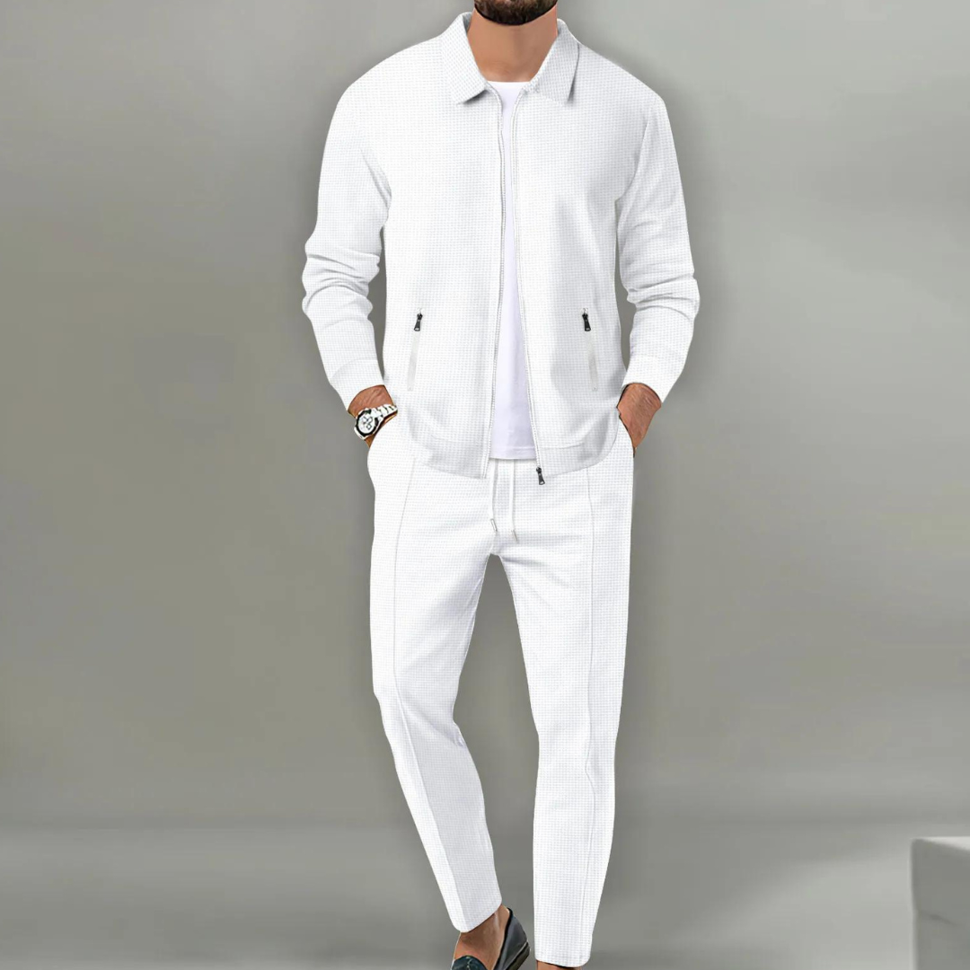 Trainingsanzug | Zip-Up | Co-Ord Set | Zweiteiliges Set | Herrenbekleidung-Weiß-S-Chaps Herrenmode