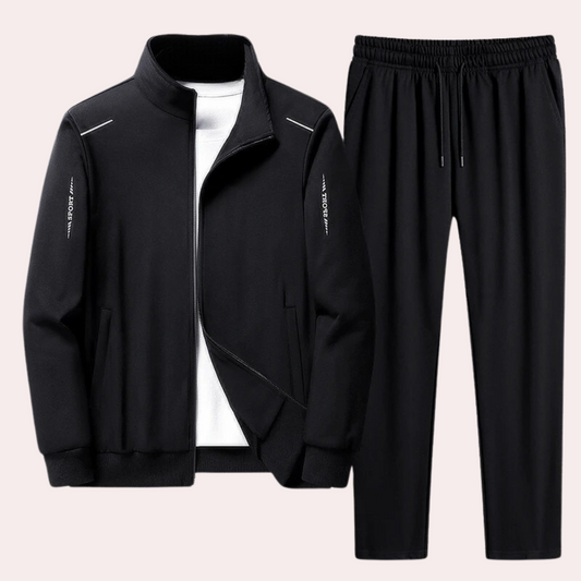 Trainingsanzug - Zip-Up - Freizeit - Zweiteiliges Set - Workout Wear für Männer-Schwarz-M-Chaps Herrenmode