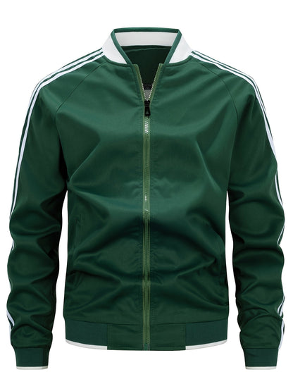 Trainingsjacke - Gestreifte Sportjacke mit Reißverschluss für Männer-Grün-XS-Chaps Herrenmode