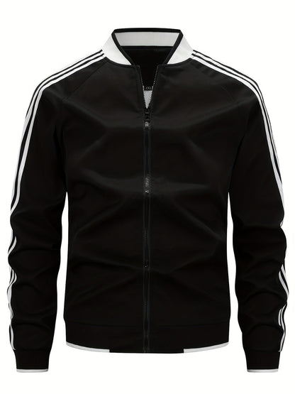 Trainingsjacke - Gestreifte Sportjacke mit Reißverschluss für Männer-Schwarz-XS-Chaps Herrenmode