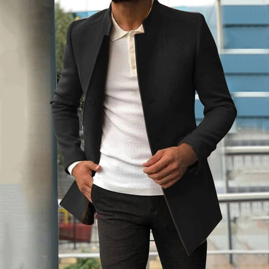 Trenchcoat - Eleganter einreihiger kurzer Trenchcoat für Herren-Schwarz-S-Chaps Herrenmode
