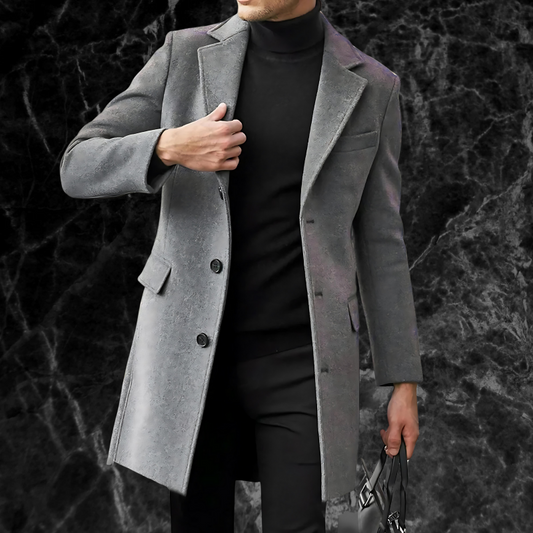 Trenchcoat – Halblanger, Einreihiger Herren-Trenchcoat aus Wolle-Grau-S-Chaps Herrenmode