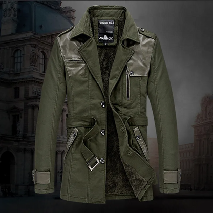 Trenchcoat – Herren-Wintertrenchcoat mit Fleecefutter und einreihiger Knopfleiste-Grün-L-Chaps Herrenmode