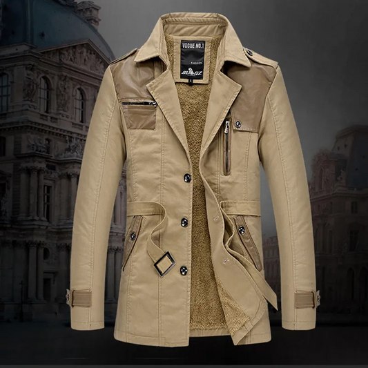 Trenchcoat – Herren-Wintertrenchcoat mit Fleecefutter und einreihiger Knopfleiste-Khaki-L-Chaps Herrenmode