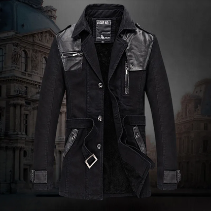 Trenchcoat – Herren-Wintertrenchcoat mit Fleecefutter und einreihiger Knopfleiste-Schwarz-L-Chaps Herrenmode