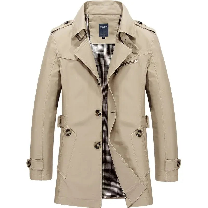 Trenchcoat – Klassischer, Mittellanger, Einreihiger Herren-Trenchcoat-Beige-M-Chaps Herrenmode