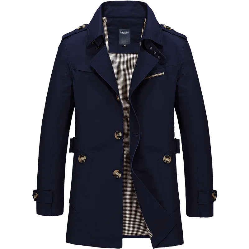 Trenchcoat – Klassischer, Mittellanger, Einreihiger Herren-Trenchcoat-Blau-M-Chaps Herrenmode