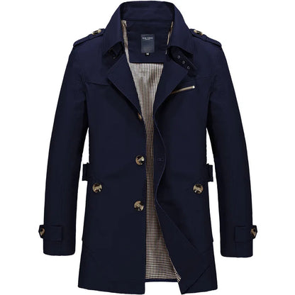 Trenchcoat – Klassischer, Mittellanger, Einreihiger Herren-Trenchcoat-Blau-M-Chaps Herrenmode