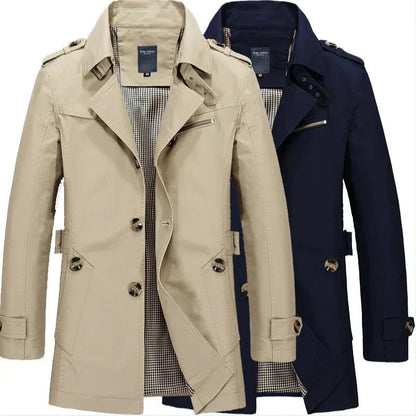 Trenchcoat – Klassischer, Mittellanger, Einreihiger Herren-Trenchcoat-Chaps Herrenmode