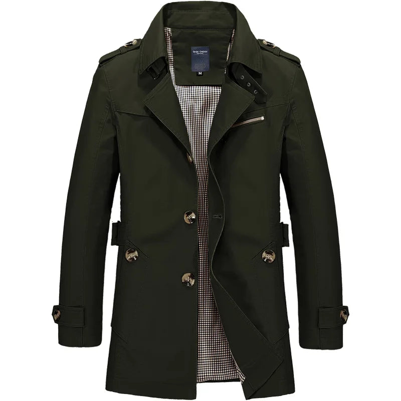 Trenchcoat – Klassischer, Mittellanger, Einreihiger Herren-Trenchcoat-Grün-M-Chaps Herrenmode