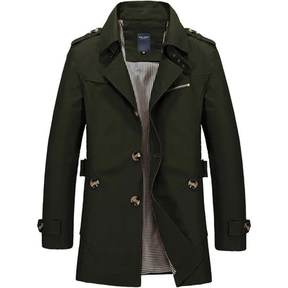 Trenchcoat – Klassischer, Mittellanger, Einreihiger Herren-Trenchcoat-Grün-M-Chaps Herrenmode