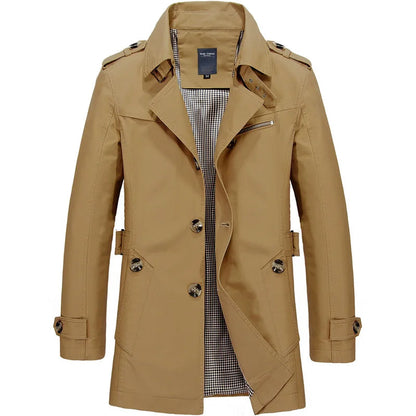 Trenchcoat – Klassischer, Mittellanger, Einreihiger Herren-Trenchcoat-Khaki-M-Chaps Herrenmode