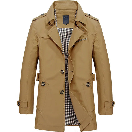 Trenchcoat – Klassischer, Mittellanger, Einreihiger Herren-Trenchcoat-Khaki-M-Chaps Herrenmode