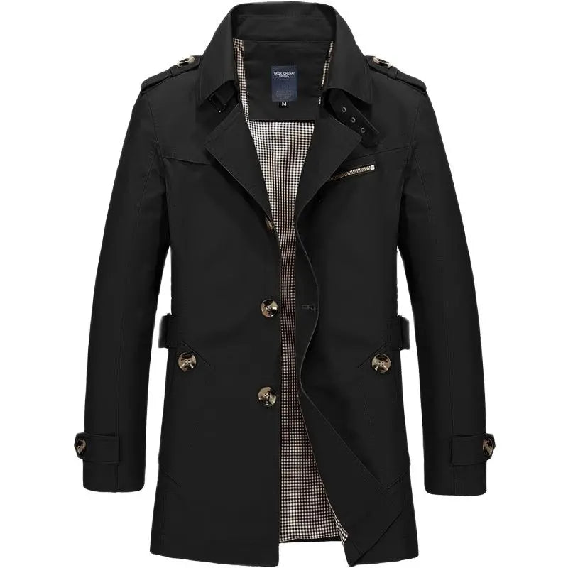 Trenchcoat – Klassischer, Mittellanger, Einreihiger Herren-Trenchcoat-Schwarz-M-Chaps Herrenmode