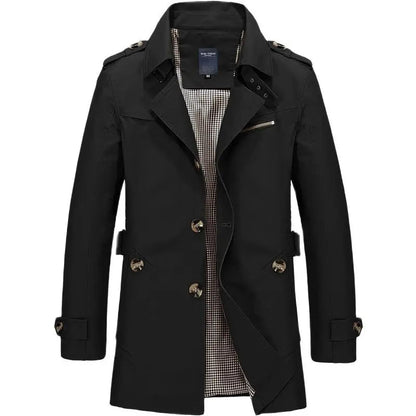 Trenchcoat – Klassischer, Mittellanger, Einreihiger Herren-Trenchcoat-Schwarz-M-Chaps Herrenmode