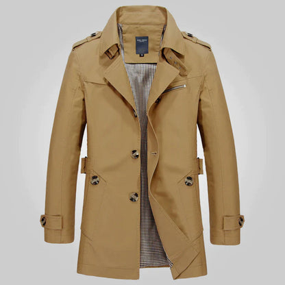 Trenchcoat - Klassischer mittellanger Herren-Trenchcoat für den Herbst-Braun-2XS-Chaps Herrenmode