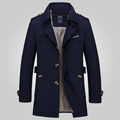 Trenchcoat - Klassischer mittellanger Herren-Trenchcoat für den Herbst-Dunkelblau-2XS-Chaps Herrenmode