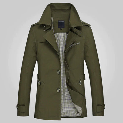 Trenchcoat - Klassischer mittellanger Herren-Trenchcoat für den Herbst-Grün-2XS-Chaps Herrenmode