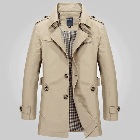 Trenchcoat - Klassischer mittellanger Herren-Trenchcoat für den Herbst-Khaki-2XS-Chaps Herrenmode
