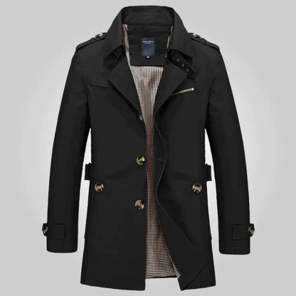 Trenchcoat - Klassischer mittellanger Herren-Trenchcoat für den Herbst-Schwarz-2XS-Chaps Herrenmode