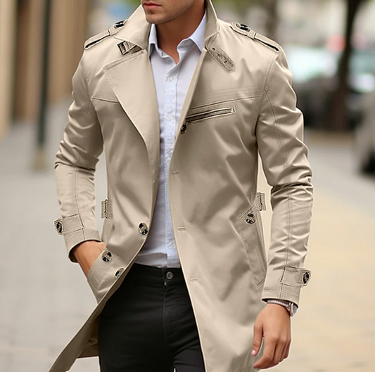 Trenchcoat - Mittellanger einreihiger Trenchcoat für Männer-Beige-S-Chaps Herrenmode