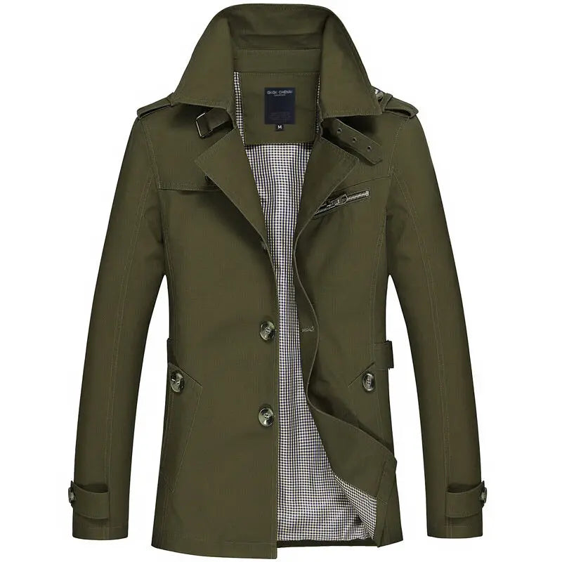 Trenchcoat - Mittellanger einreihiger Trenchcoat für Männer-Grün-S-Chaps Herrenmode
