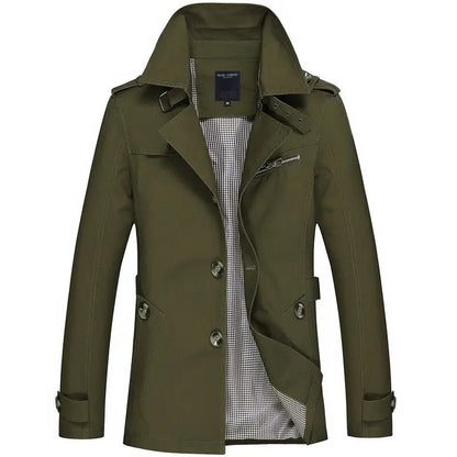 Trenchcoat - Mittellanger einreihiger Trenchcoat für Männer-Grün-S-Chaps Herrenmode