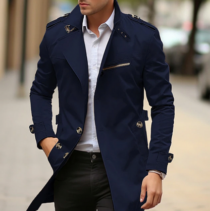 Trenchcoat - Mittellanger einreihiger Trenchcoat für Männer-Navy Blau-S-Chaps Herrenmode